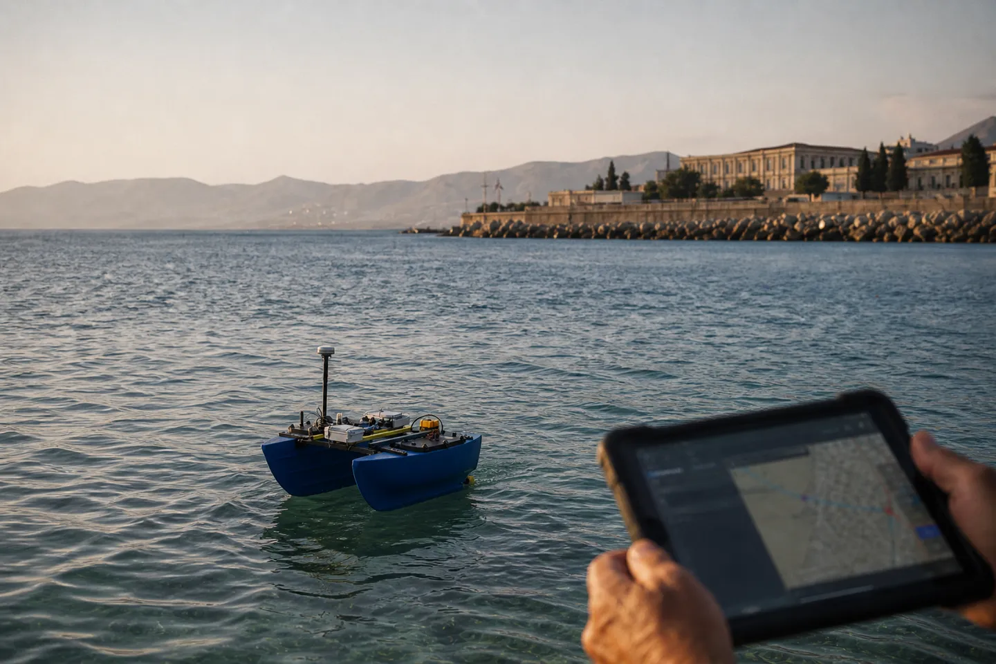 Research unmanned surface vehicles on Piraeus harbour waters above an autonomous underwater vehicle